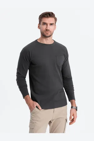 Ombre Clothing Tmavě šedé pánské basic tričko s kapsičkou
