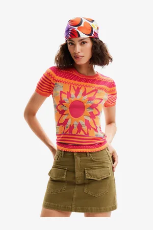 Desigual Oranžové dámské úpletové tričko Sun Blue