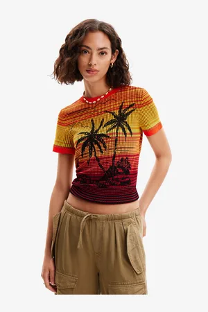 Desigual Žluto-oranžové dámské úpletové tričko Dubai