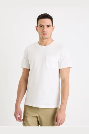 Celio Bílé pánské basic tričko Gepik