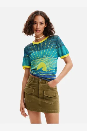 Desigual Žluto-modré dámské úpletové tričko Sun