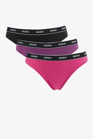 HUGO BOSS Sada tří dámských tang v černé, fialové a tmavě růžové barvě