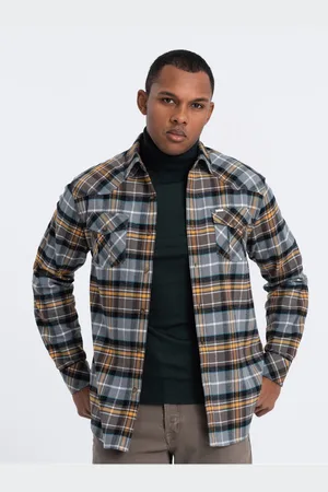 Ombre Clothing Oranžovo- pánská svrchní flanelová košile