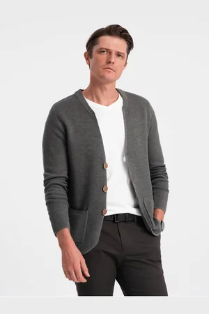 Ombre Clothing Šedý pánský kardigan s kapsami