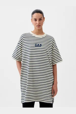 GAP Modro-krémové dámské pruhované oversize šaty