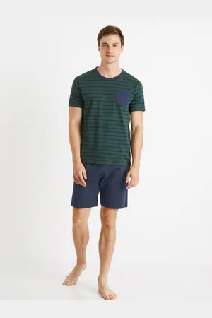 Celio Modro-zelené pánské pruhované krátké pyžamo Cible