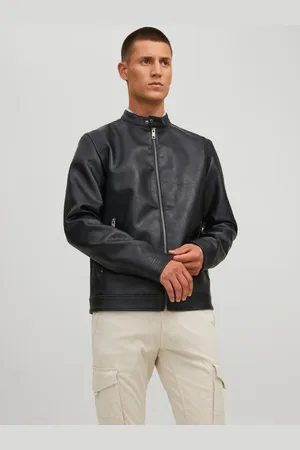 JACK & JONES Černá pánská koženková bunda Rocky