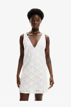 Desigual Bílé dámské krajkové šaty Lace