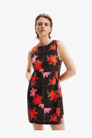 Desigual Červeno-černé dámské květované minišaty Houston