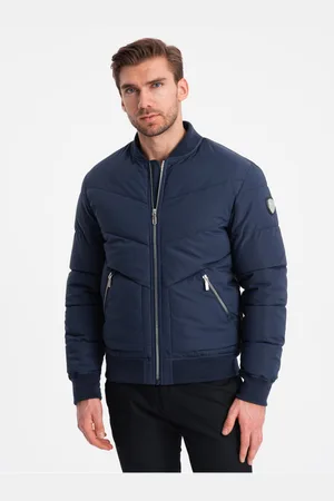 Ombre Clothing Tmavě modrý pánský prošívaný bomber
