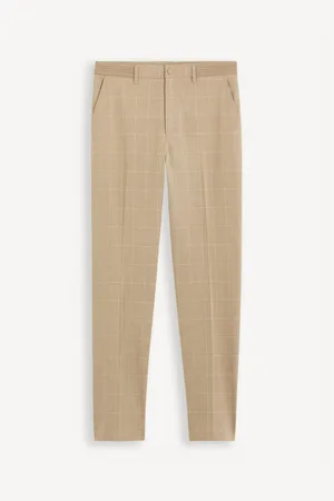 Celio Béžové pánské kostkované chino kalhoty Gocarreau