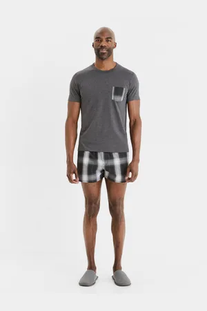 Celio Šedé pánské kostkované krátké pyžamo Gipyshort2