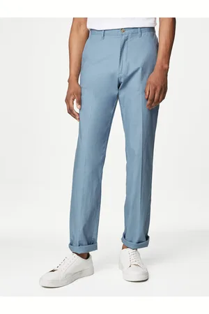Marks & Spencer Modré pánské chino kalhoty s příměsí lnu