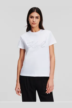 Karl Lagerfeld Bílé dámské tričko Rhinestone Logo