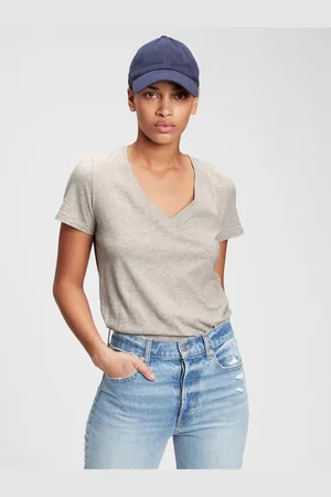GAP Šedé dámské tričko 100% organic cotton vintage v-neck t-shirt