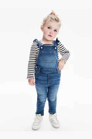 GAP Modrý holčičí overal overál denim ruffle skinny ls with Washwell