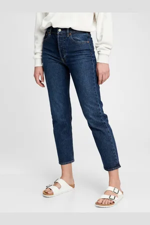 GAP Modré dámské džíny high rise cheeky straight jeans with Washwell