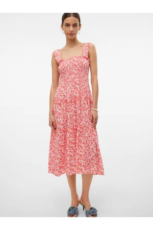 VERO MODA Červeno-bílé dámské midi šaty Menny