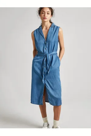 Pepe Jeans Modré dámské džínové midišaty Maggie