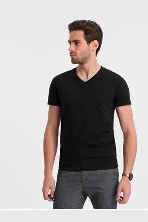Ombre Clothing Černé pánské basic tričko s véčkovým výstřihem