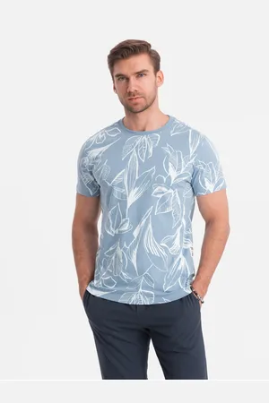 Ombre Clothing Světle modré pánské vzorované tričko