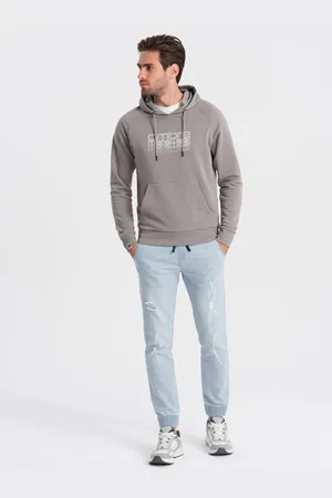 Ombre Clothing Světle modré pánské džíny s potrhaným efektem
