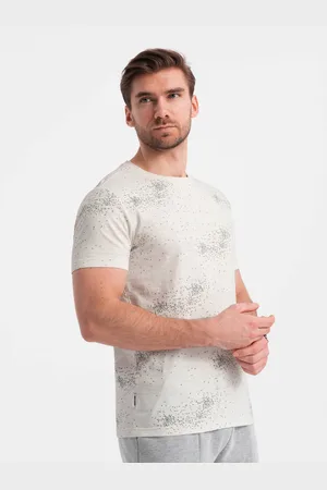 Ombre Clothing Krémové pánské vzorované tričko