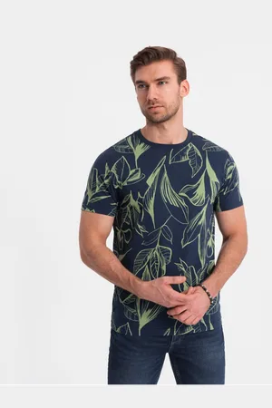 Ombre Clothing Zeleno-modré pánské vzorované tričko