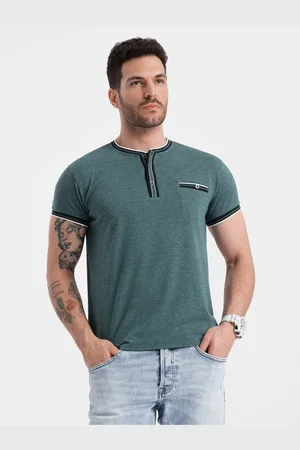 Ombre Clothing Tmavě zelené pánské tričko s knoflíky
