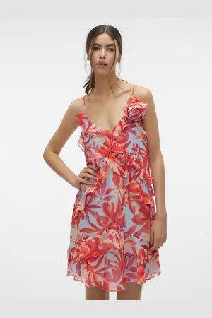 VERO MODA Krémovo-červené dámské květované šaty Marie