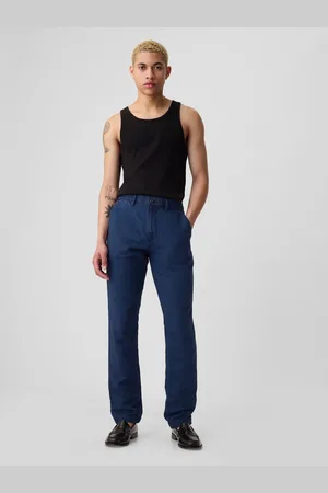 GAP Tmavě modré pánské lněné slim fit kalhoty