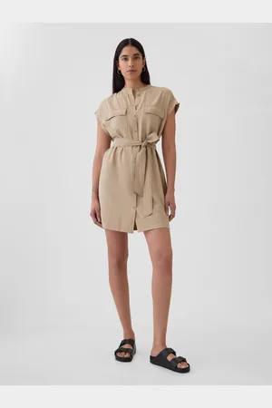GAP Světle hnědé dámské lněné mini šaty Utility