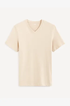 Celio Béžové pánské basic tričko Debasev