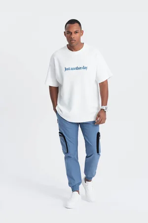 Ombre Clothing Modré pánské cargo jogger kalhoty