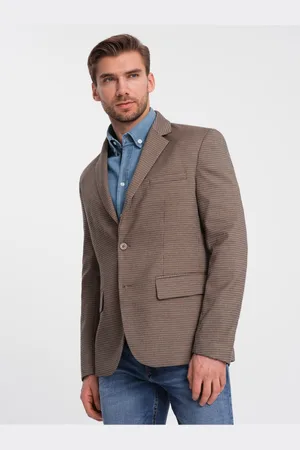 Ombre Clothing Hnědé pánské jemně kostkované sako