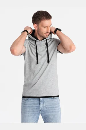Ombre Clothing Šedé pánské tričko s kapucí