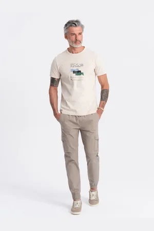 Ombre Clothing Béžové pánské cargo jogger kalhoty