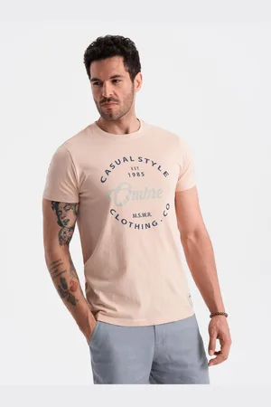 Ombre Clothing Světle růžové pánské tričko s potiskem