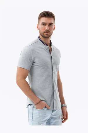 Ombre Clothing Šedá pánská úpletová košile s krátkým rukávem