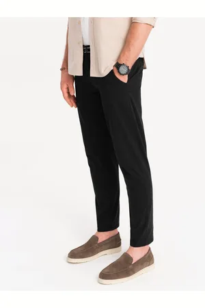 Ombre Clothing Černé pánské chino kalhoty s ozdobným páskem