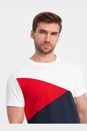 Ombre Clothing Červeno-bílé pánské bavlněné tričko