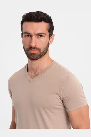 Ombre Clothing Šedá pánské bavlněné basic tričko s výstřihem
