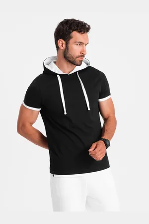Ombre Clothing Černé pánské tričko s kapucí