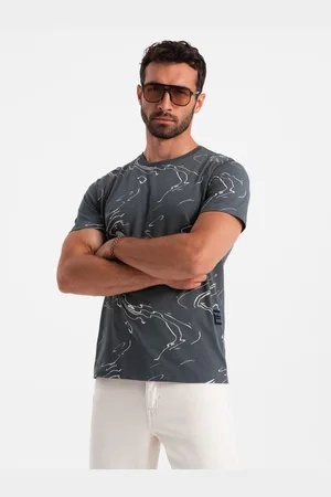 Ombre Clothing Šedé pánské vzorované tričko