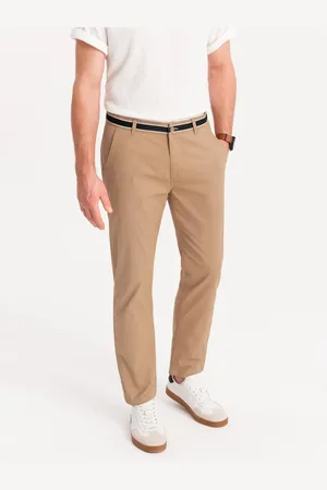 Ombre Clothing Béžové pánské chino kalhoty s ozdobným páskem