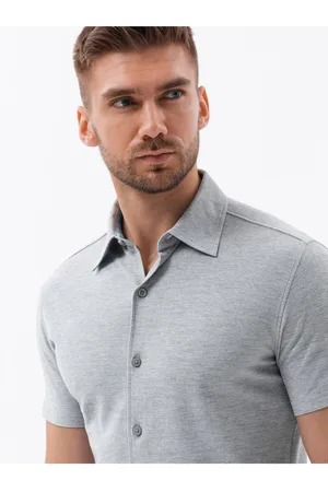 Ombre Clothing Šedá pánská úpletová košile s krátkým rukávem