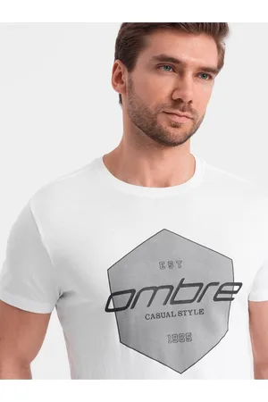 Ombre Clothing Bílé pánské tričko s geometrickým potiskem