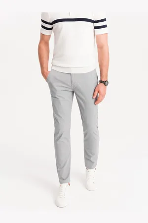 Ombre Clothing Světle šedé pánské chino kalhoty s ozdobným páskem
