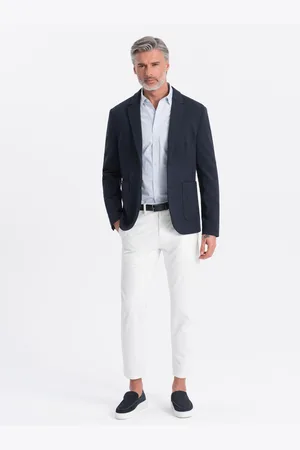 Ombre Clothing Tmavě modré pánské sako s kapsami