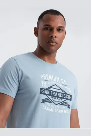 Ombre Clothing Světle modré pánské tričko s potiskem San Francisco